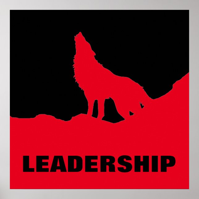 Poster Motivational Pop Art Leadership Wolf Black Red (Devant)