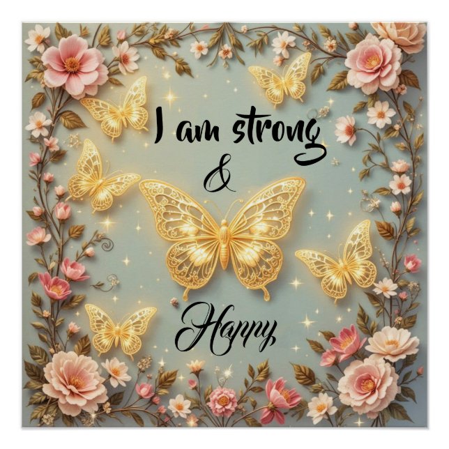 Poster Motivational text with butterflies #2 (Devant)