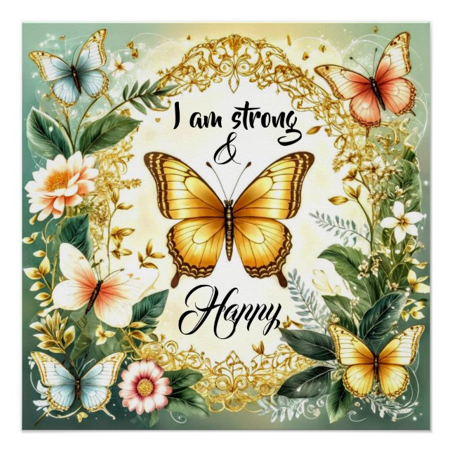 Poster Motivational text with butterflies #3 (Devant)