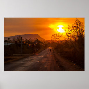 Poster Moto au coucher du soleil