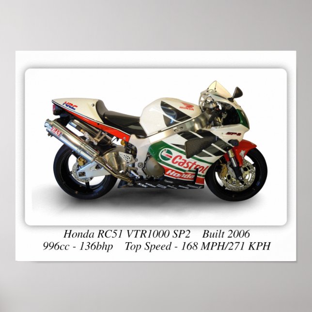 Poster Moto Castrol Honda RC51 VTR1000 SP2 - A3 (Devant)