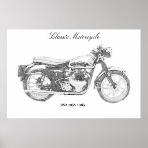 Poster Moto classique imprimé art moto britannique vélo