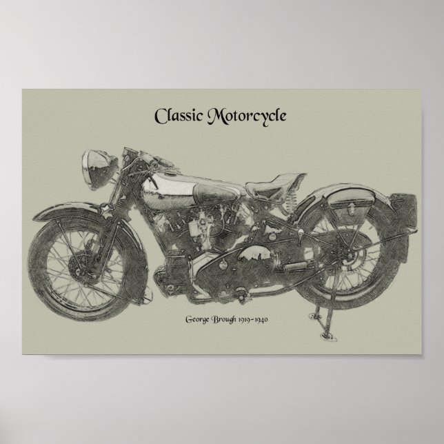Poster Moto classique Old School années 1920 (Devant)