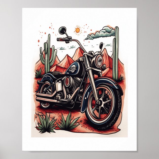 Poster Moto dans le désert Cactus Western Set (Devant)