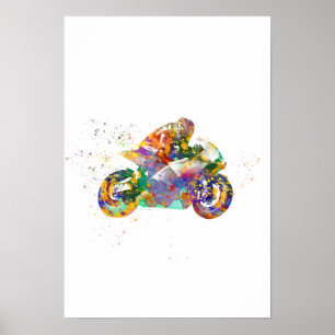 Poster moto de course aquarelle