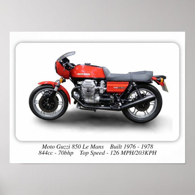 Poster Moto Guzzi 850 Le Mans 1976 - Taille A3 (Devant)