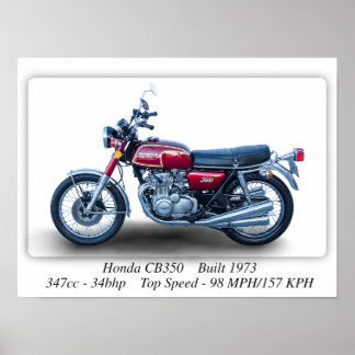 Poster Moto Honda CB350 Four 1973 - A3