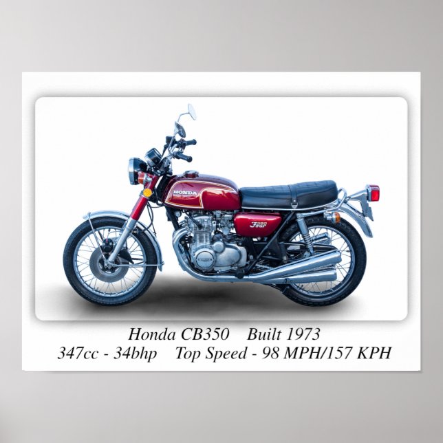 Poster Moto Honda CB350 Four 1973 - A3 (Devant)