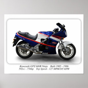 Poster Moto Kawasaki GPZ 600R Ninja - Format A3