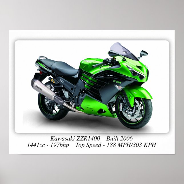 Poster Moto Kawasaki ZZR1400 - A3 (Devant)