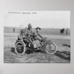 Poster Moto militaire avec Sidecar et Machine Gun