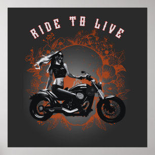 Poster Moto-moto-cycliste Girl Ride to Life