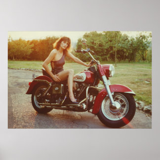 Poster Moto Pinup Girl des années 1980
