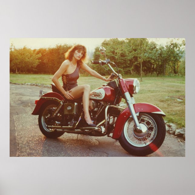Poster Moto Pinup Girl des années 1980 (Devant)