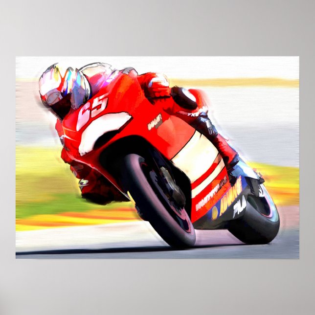 Poster Moto rouge de course (Devant)