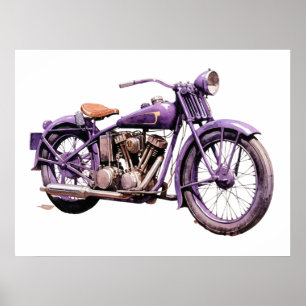 Poster Moto Vintage classique Aquarelle
