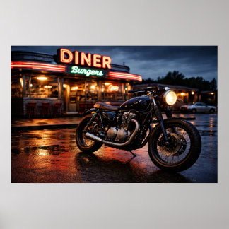 Poster Moto Vintage & Diner Américain