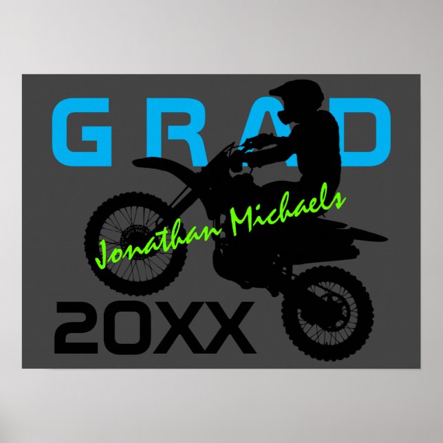 Poster Motocross Motocross Blue Green Grey Graduation (Devant)