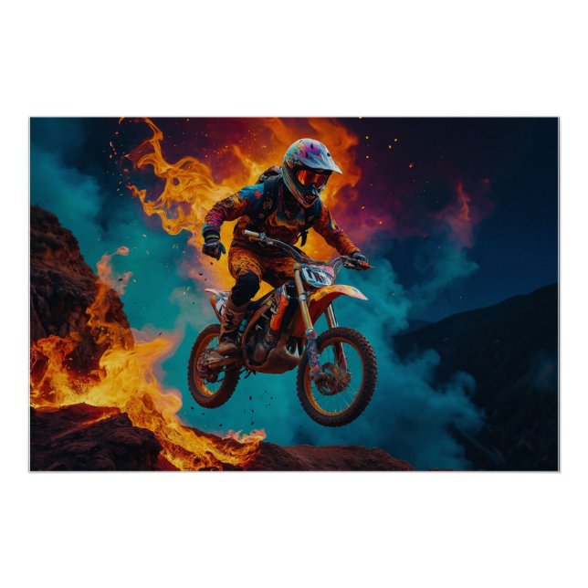 Poster Motocross Racer et éruption volcanique (Devant)