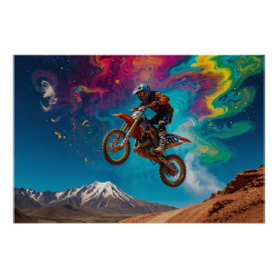 Poster Motocross Racing sur la piste de montagne