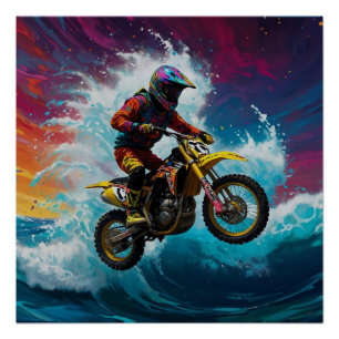Poster Motocross Rider Racing the Waves