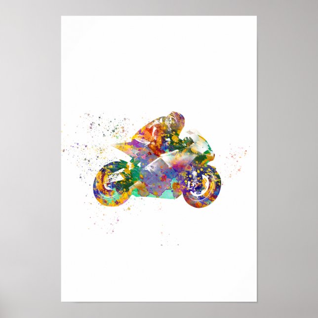 Poster motocyclette à l'aquarelle (Devant)
