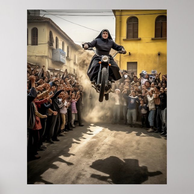 Poster Motocyclette de saut de nun (Devant)