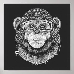 Poster Motocycliste Chimpanzé