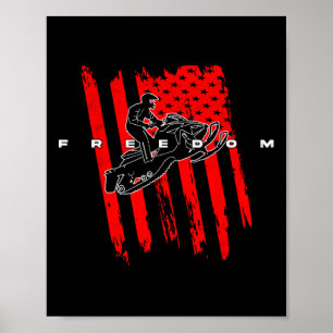 Poster Motoneige Liberté Us Drapeau Aventure Hiver S