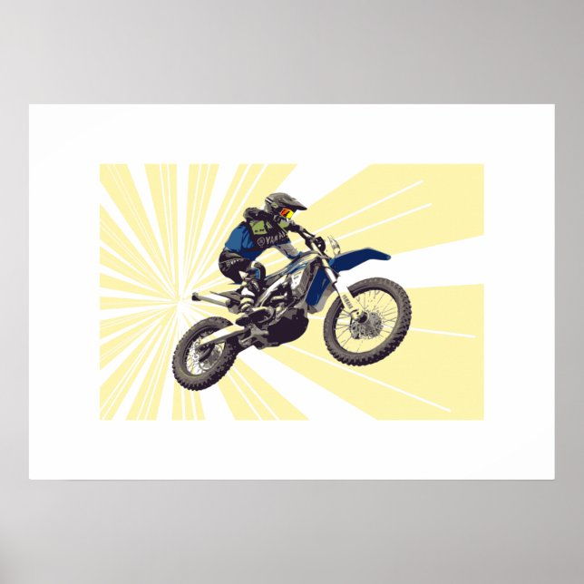 Poster Motorcross sur un Arrière - plan jaune pâle (Devant)