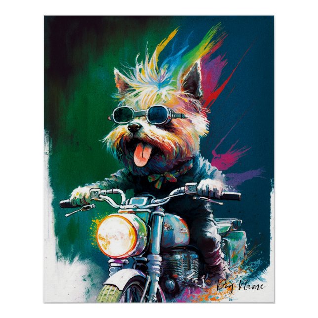 Poster Motorcycle, Motorbike - Yorkshire Terrier Dog 006 (Devant)