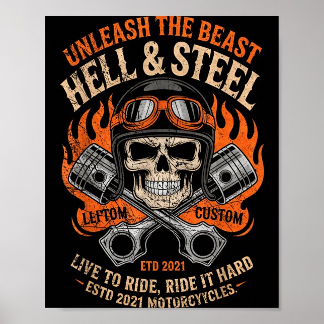 Poster Motorcycle Skull And Ston Crossbones For Men Biker (Devant)