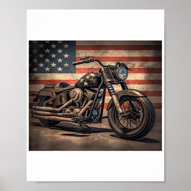 Poster Motorcycle USA Drapeau Retro Biker (Devant)