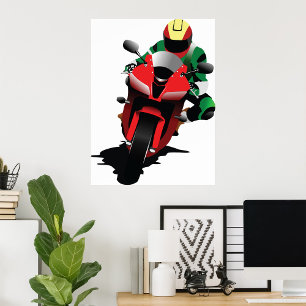 Poster Motorcycliste équitation Red Sportbike
