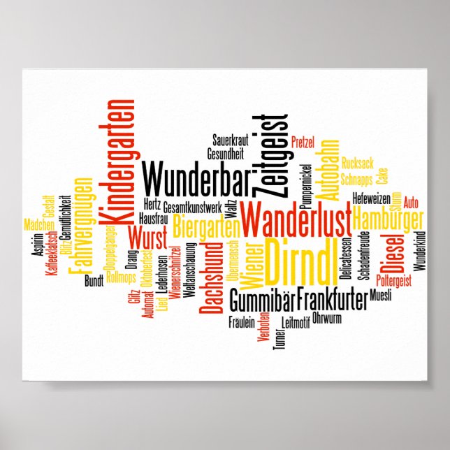 Poster Mots allemands dans la langue anglaise Word Cloud (Devant)