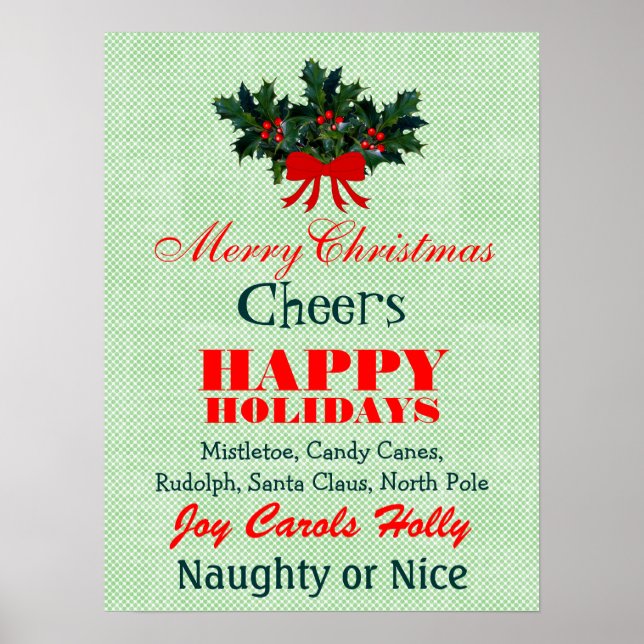 Poster Mots de Noël Citations dans Red Green Custom (Devant)