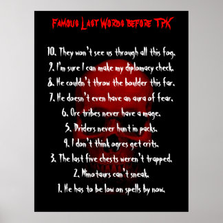 Poster Mots Derniers célèbres avant TPK