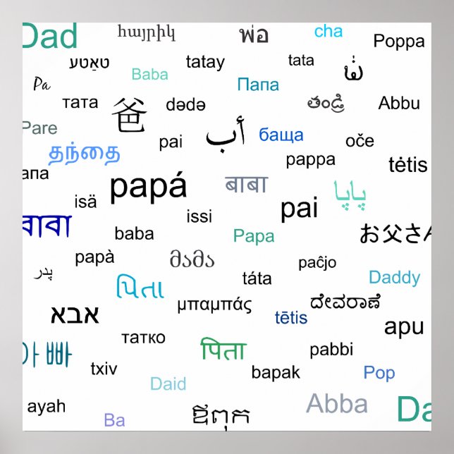 Poster Mots pour papa dans de nombreuses langues différen (Devant)