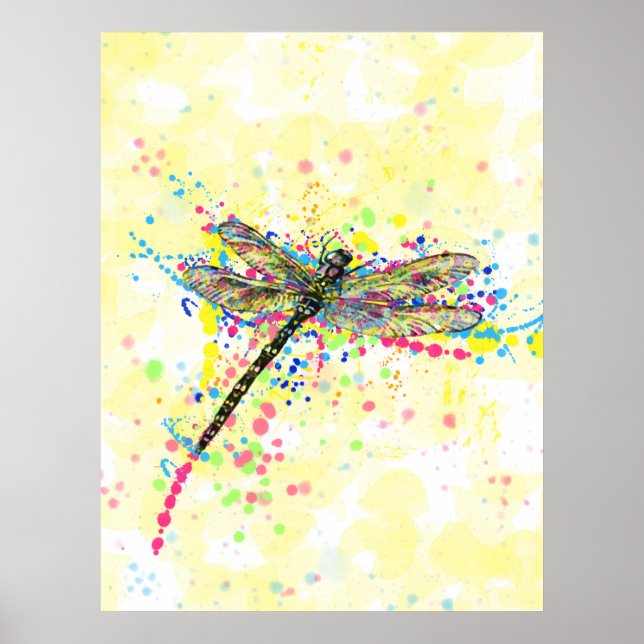 Poster Mouche dragonfly à l'aquarelle tendance mignonne (Devant)