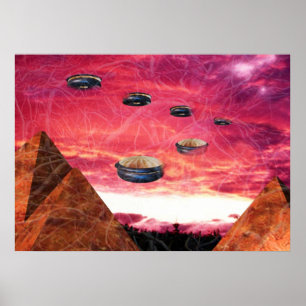 Poster Mouche d'UFO au-dessus des pyramides d'alien