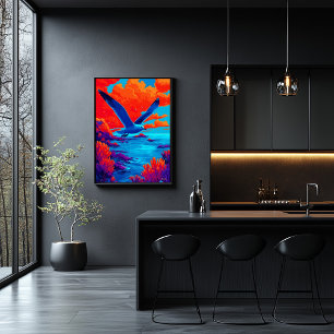 Poster Mouette colorée en vol au-dessus d'une côte vibran