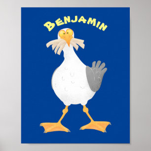 Poster Mouette drôle avec frites dessin animé
