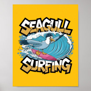 Poster Mouette surfeuse d'hiver, Mouette faisant du surf,