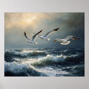 Poster Mouettes Océan Orageux Beaux-Arts