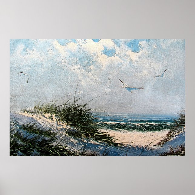 Poster Mouettes sur la plage (Devant)