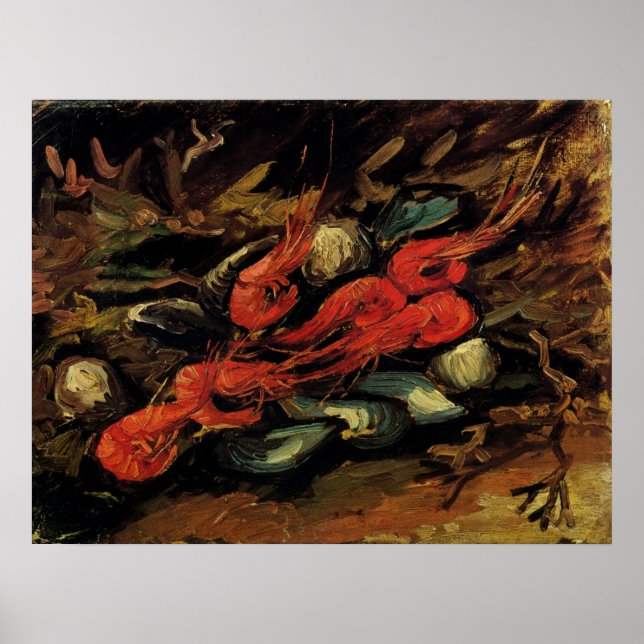 Poster Moules et crevettes par Vincent van Gogh (Devant)
