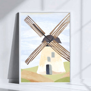 Poster Moulin à vent de la campagne rustique   Aquarelle 