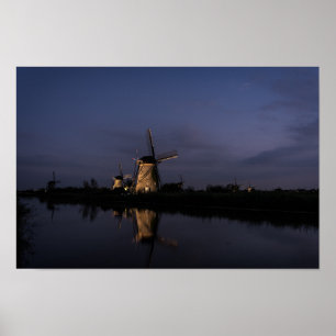 Poster Moulin à vent éclairé à l'affiche Blue Hour