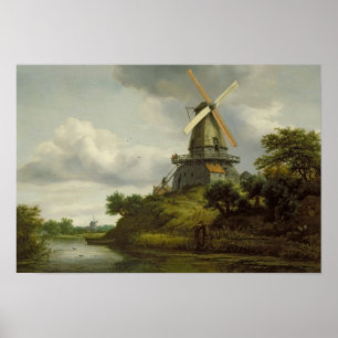 Poster Moulin à vent près d'une rivière