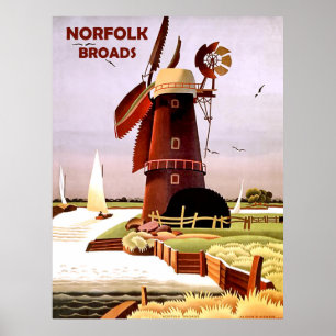 Poster Moulin à vin sur la côte de Norfolk Broads, voyage